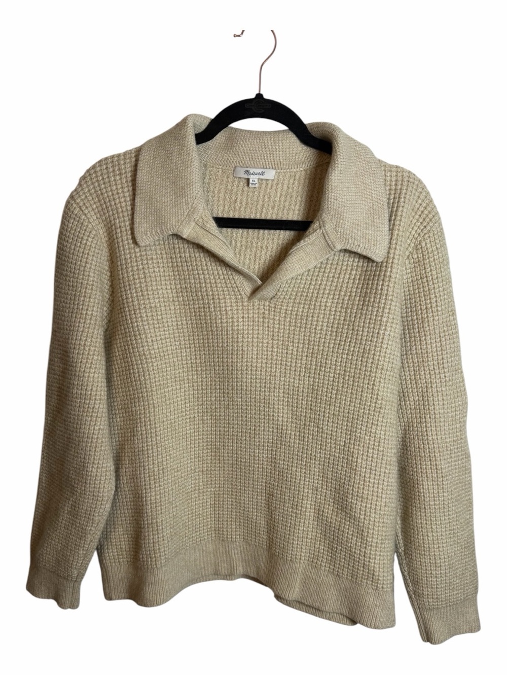 Madewell Knit Beige Cotton Wool Collared Long Sleeve Pullover Sweater XL